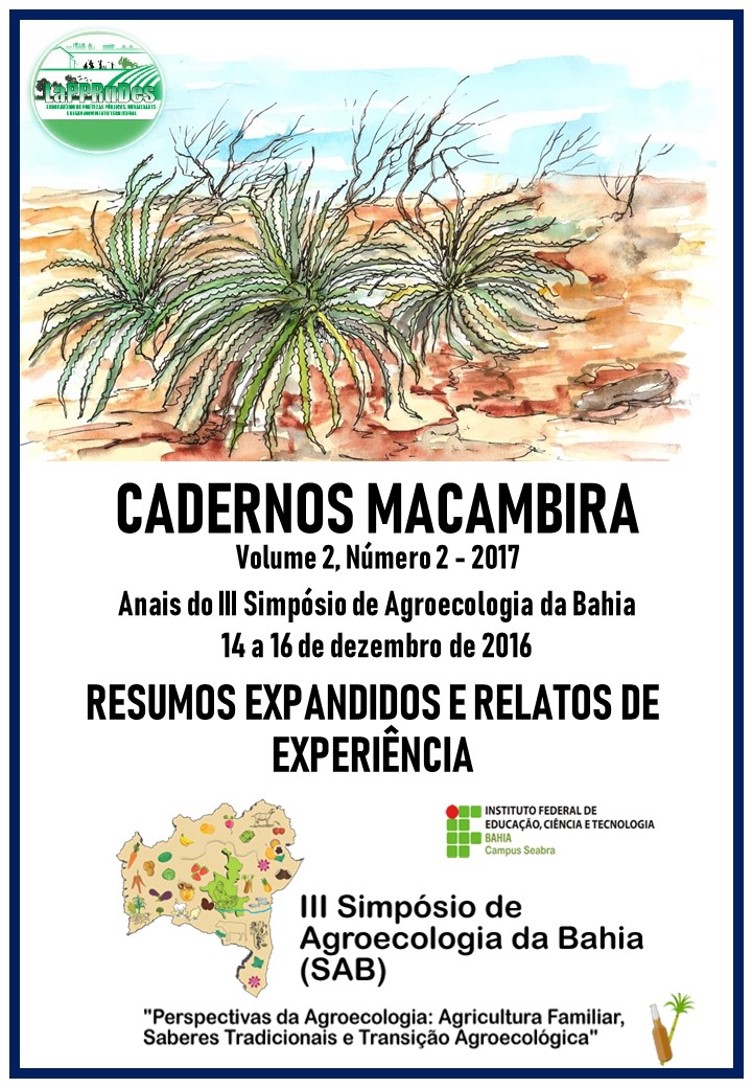 					Visualizar v. 2 n. 2 (2017): Cadernos Macambira: III Simpósio de Agroecologia da Bahia (SAB)
				