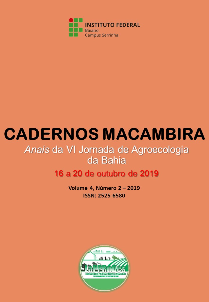 					Visualizar v. 4 n. 2 (2019): CADERNOS MACAMBIRA: Anais da 6ª Jornada de Agroecologia da Bahia
				
